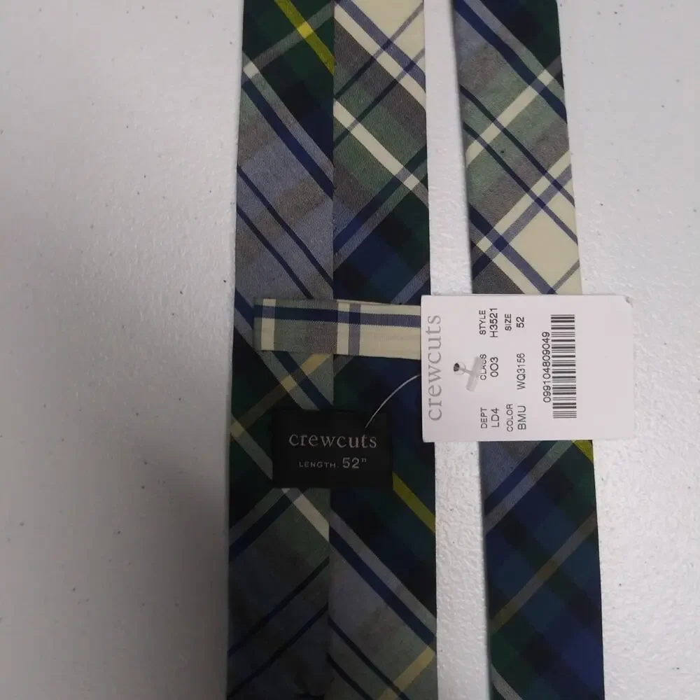 Crewcuts By J Crew Boys Cotton Tie Dudley Plaid Tie Blue Green Black Yellow 42